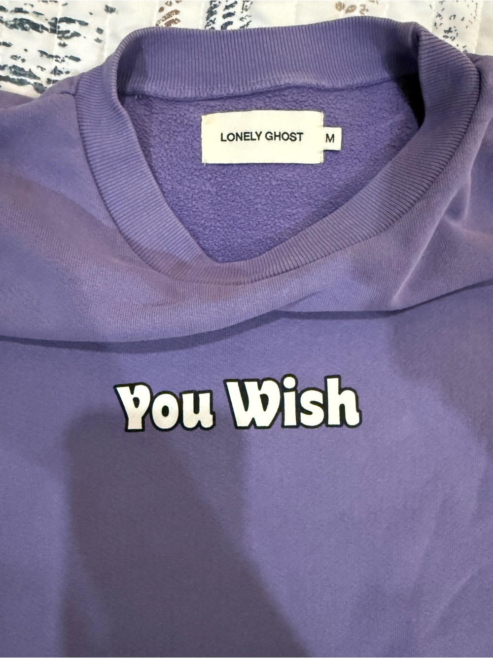LONELY GHOST Purple Crewneck Sz M 'You Wish' Graphic